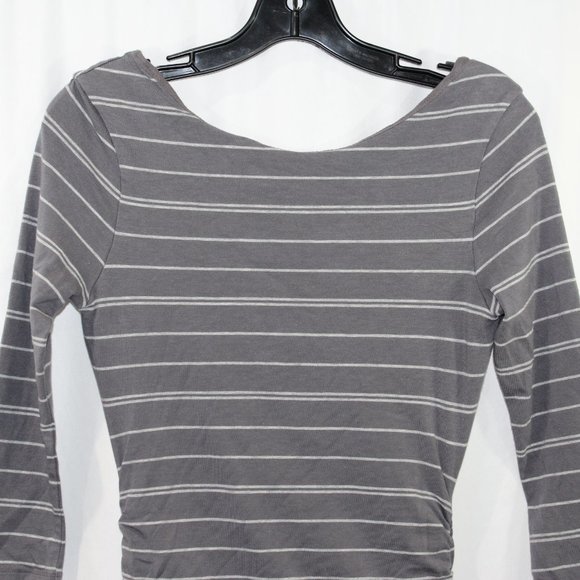 Athleta Grey Striped Side Ruched 3/4 Sleeve Midi Dress - Picture 2 of 9